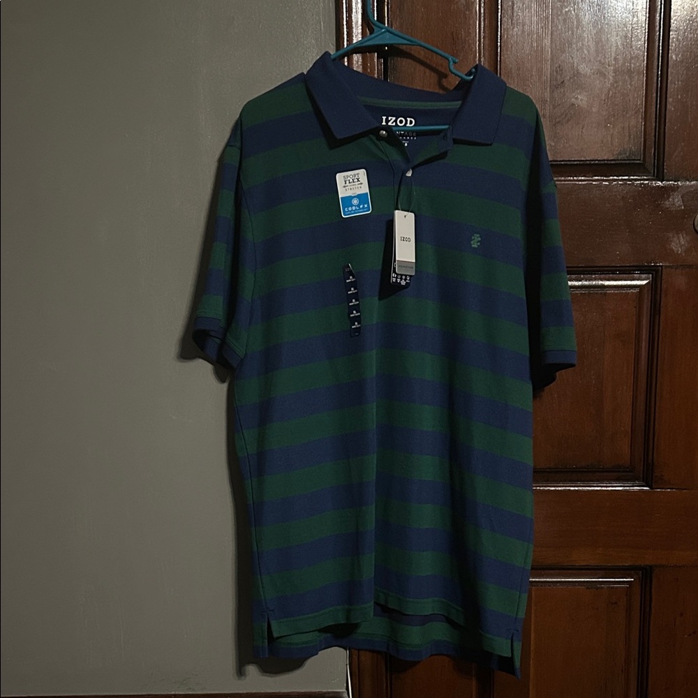 Izod Green & Navy Horizontal Stripe Polo